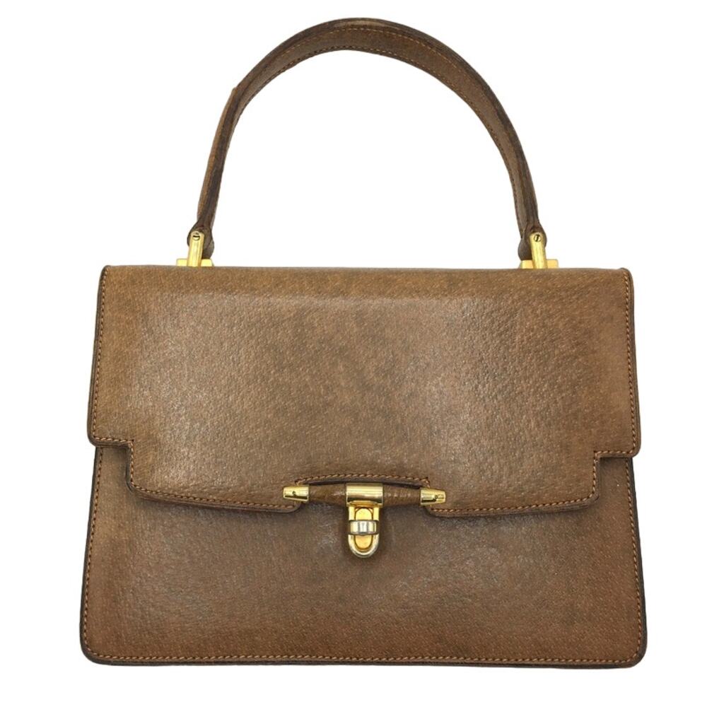 VTG 60s GUCCI Boar Leather Petite Mod Top Handle Bag in Brown  VERY RARE